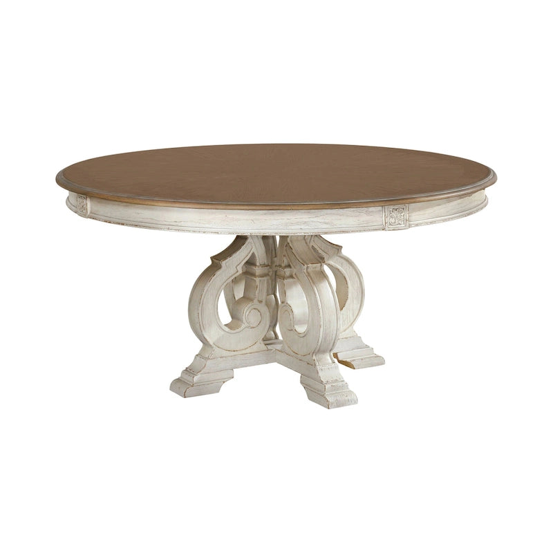 Caelum Farmhouse White Fabric Upholstered 7-Piece Round Dining Set By The Gray Barn 6