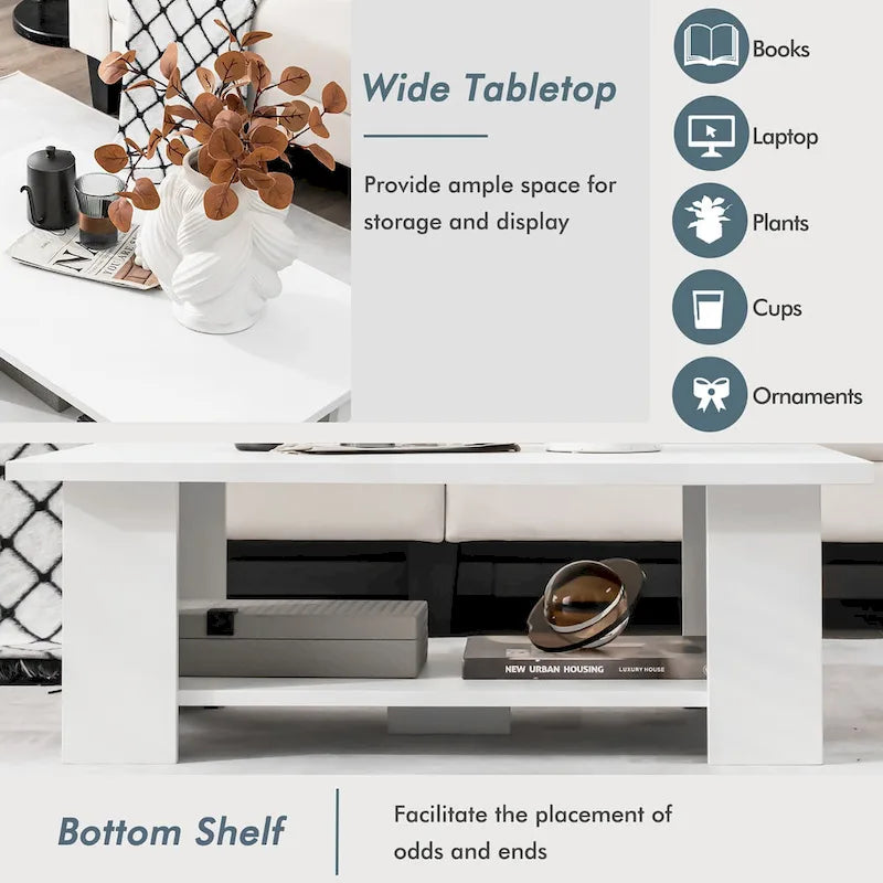 36inch Wood Coffee Table w Storage Shelf 2 Tier Large Modern Tea Table 3