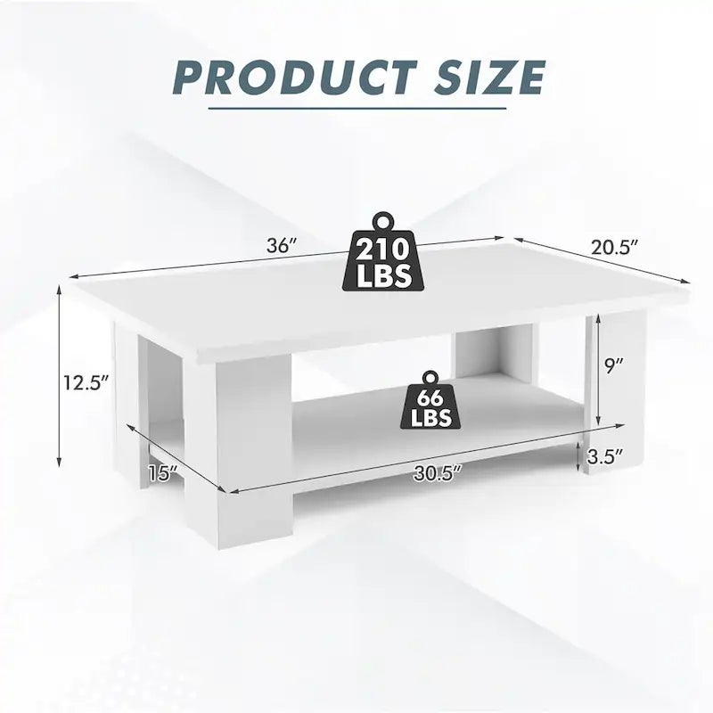 36inch Wood Coffee Table w Storage Shelf 2 Tier Large Modern Tea Table 4