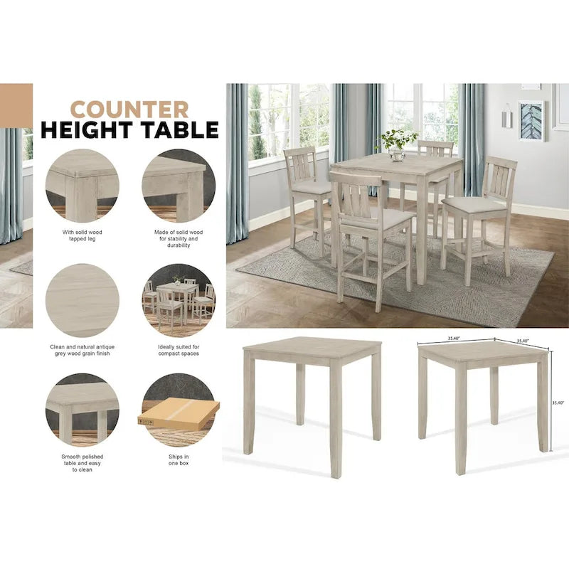 CraftPorch Clean-lines Counter Height Dining Table - Grey 6
