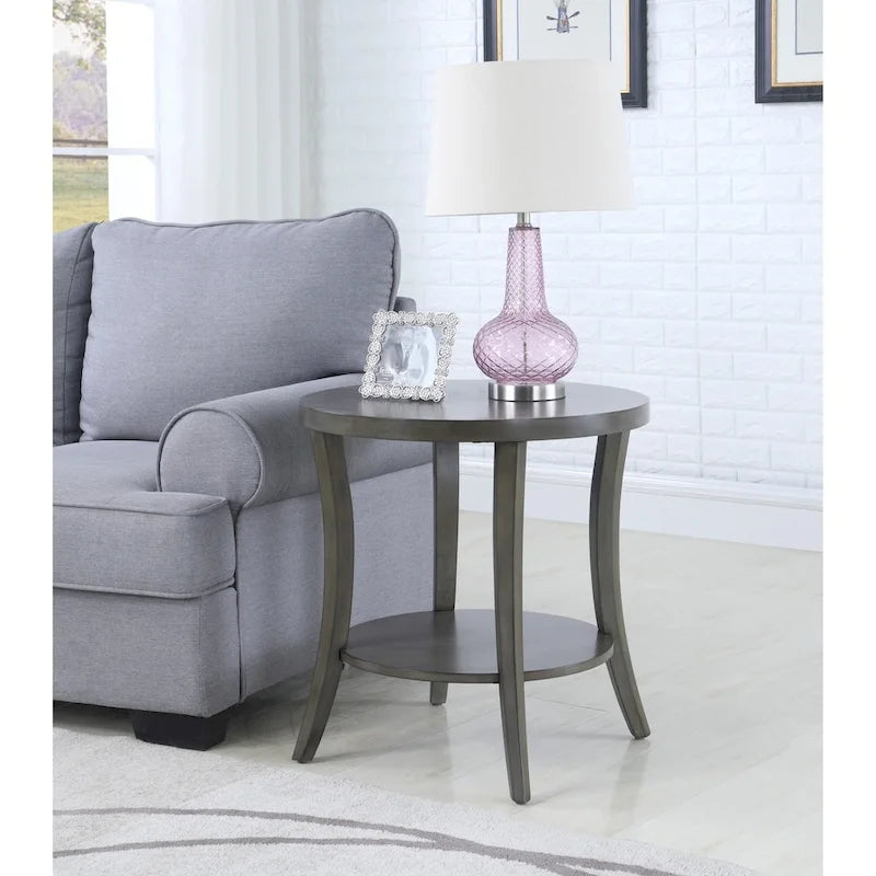 Roundhill Furniture Perth Contemporary Oval Shelf End Table, Gray 5