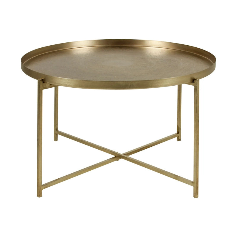 Tavolino Eros con piano a vassoio e decorazioni floreali incise, finitura in ottone anticato, di East at Main