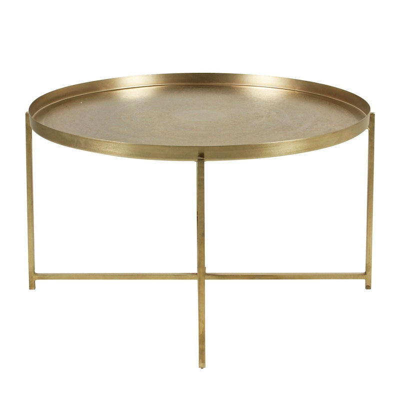Eros Antique Brass-Finish Etched Floral Tray-Top Accent Table by East at Main 5
