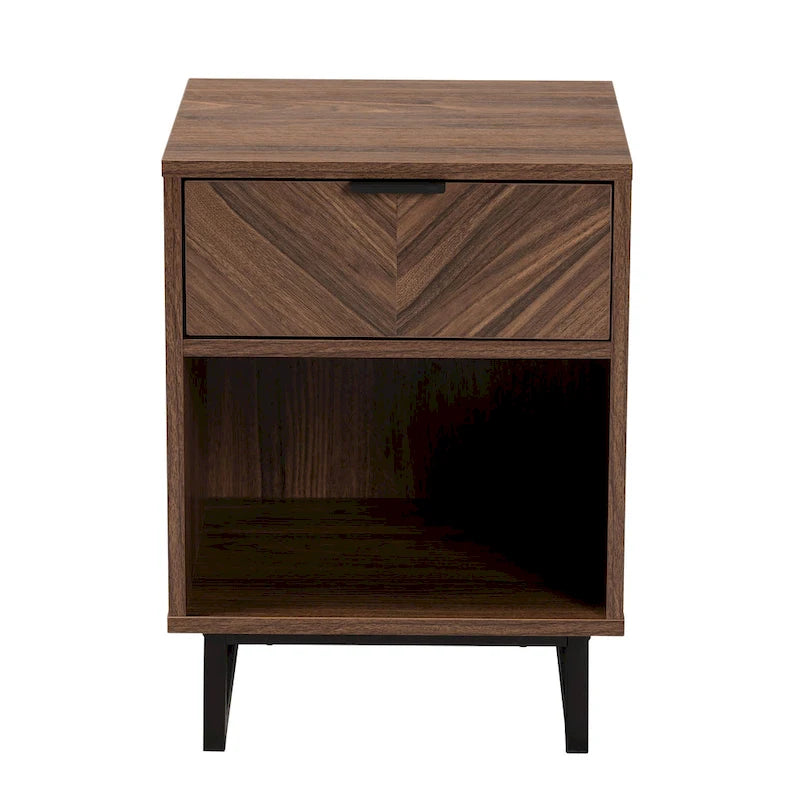 Sadia comodino con 1 cassetto in legno finito noce e metallo nero 4