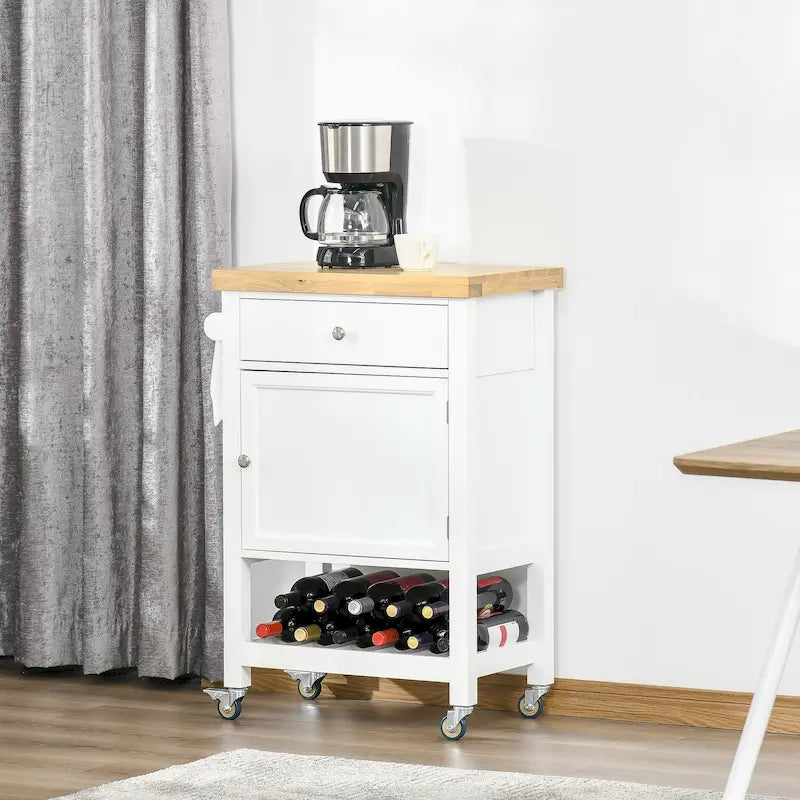 HOMCOM Utility Kitchen Cart, Rolling Kitchen Island with Smooth Rubberwood Top, Narrow Butcher Block Surface on Wheels 10