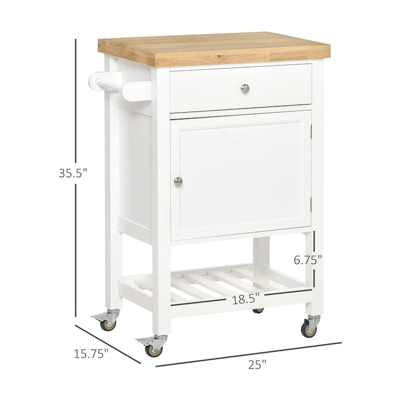 HOMCOM Utility Kitchen Cart, Rolling Kitchen Island with Smooth Rubberwood Top, Narrow Butcher Block Surface on Wheels 3