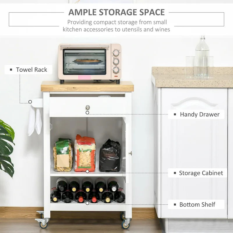 HOMCOM Utility Kitchen Cart, Rolling Kitchen Island with Smooth Rubberwood Top, Narrow Butcher Block Surface on Wheels 4