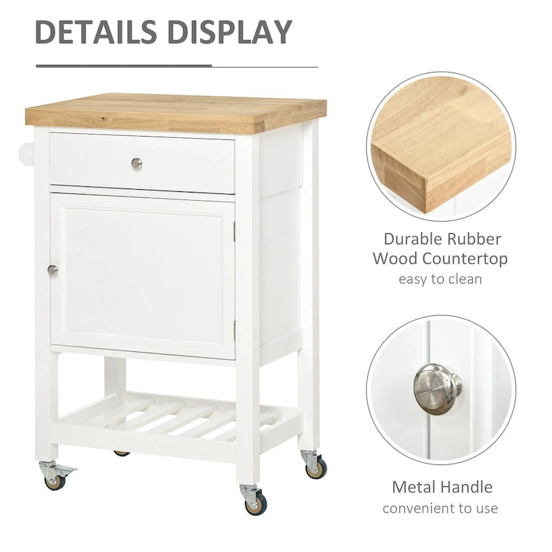 HOMCOM Utility Kitchen Cart, Rolling Kitchen Island with Smooth Rubberwood Top, Narrow Butcher Block Surface on Wheels 6