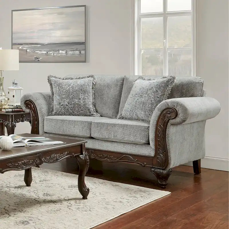 Divanetto Roundhill Furniture Hernen con Struttura in Legno Intagliato