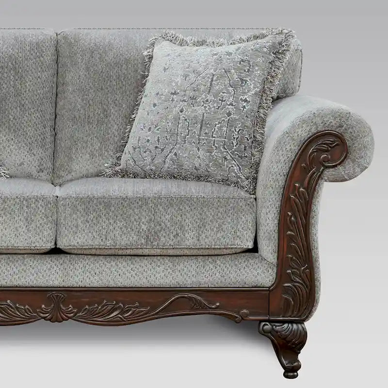 Roundhill Furniture Hernen Carved Wood Frame Loveseat 3