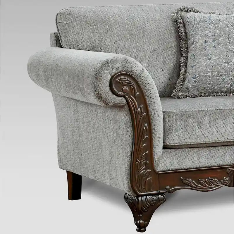 Roundhill Furniture Hernen Carved Wood Frame Loveseat 4