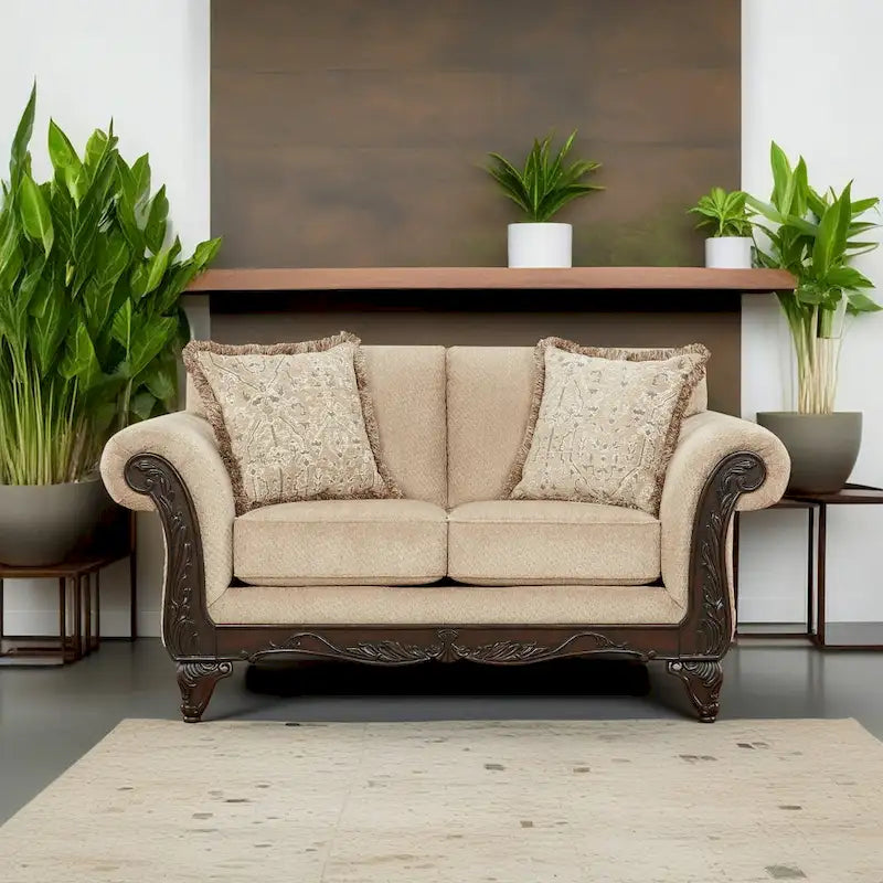 Roundhill Furniture Hernen Carved Wood Frame Loveseat 5