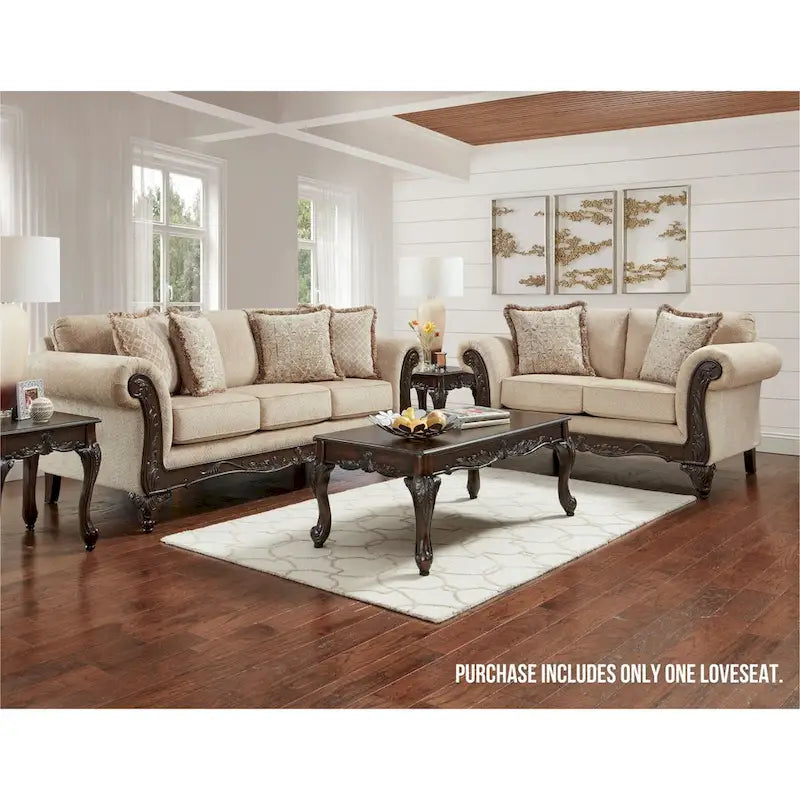 Roundhill Furniture Hernen Carved Wood Frame Loveseat 6