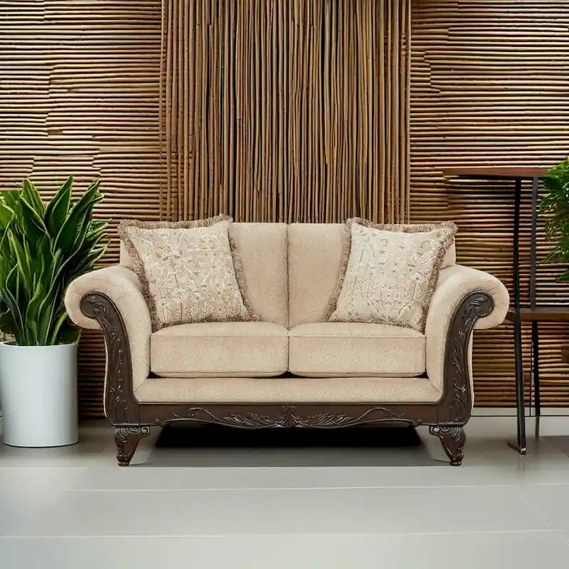 Roundhill Furniture Hernen Carved Wood Frame Loveseat 7