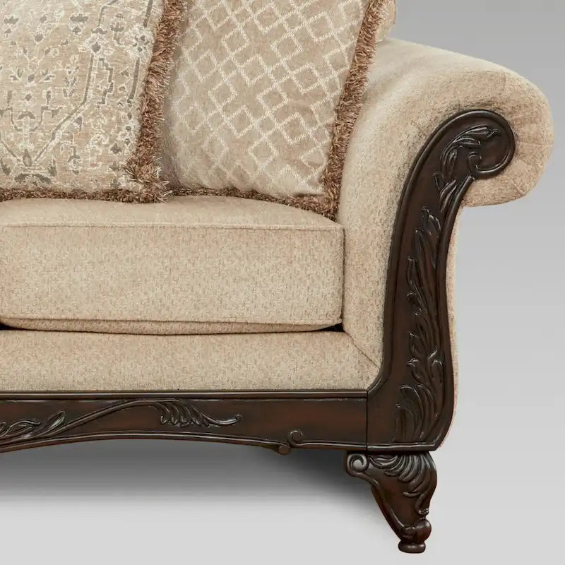 Roundhill Furniture Hernen Carved Wood Frame Loveseat 9