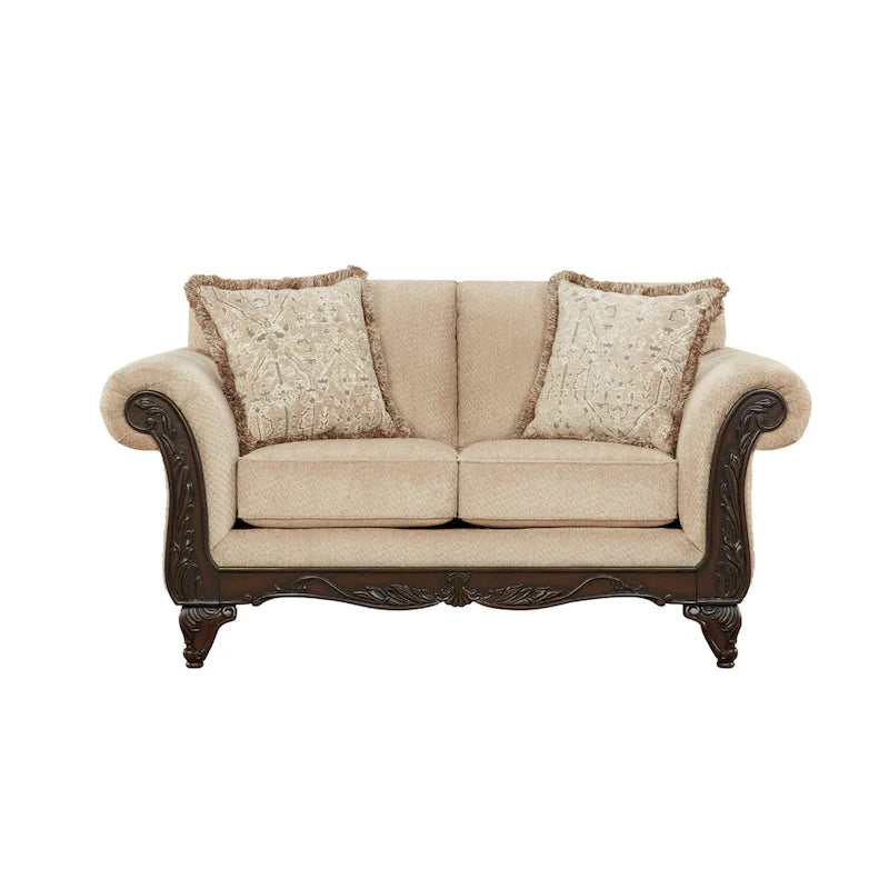 Roundhill Furniture Hernen Carved Wood Frame Loveseat 11