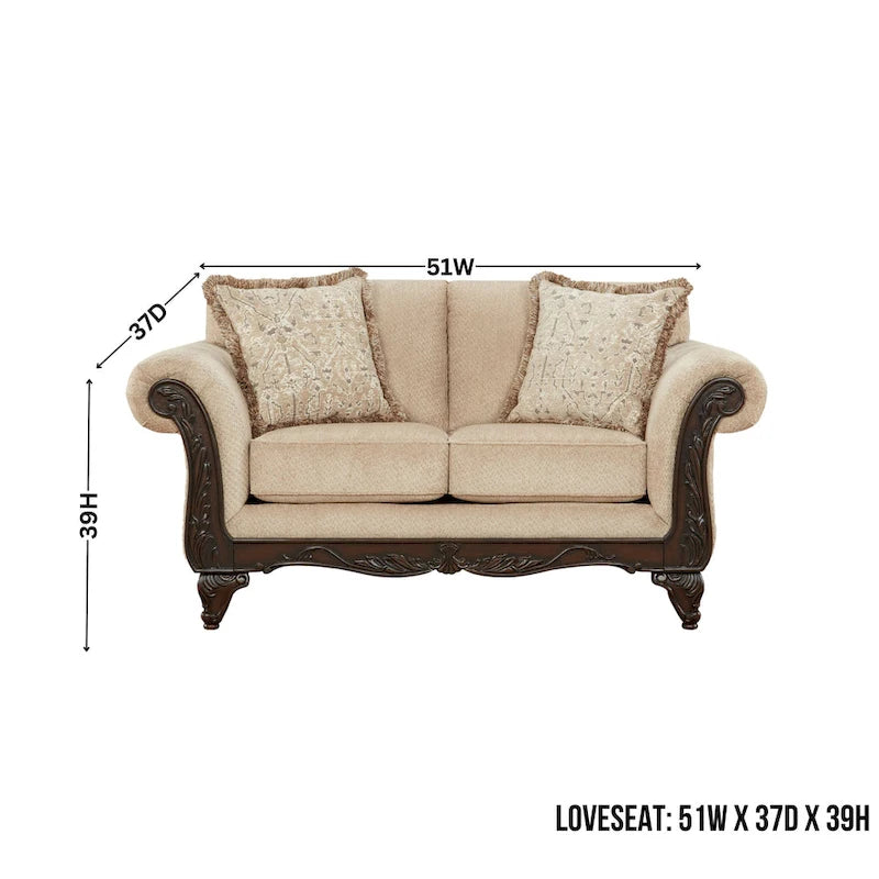 Roundhill Furniture Hernen Carved Wood Frame Loveseat 12