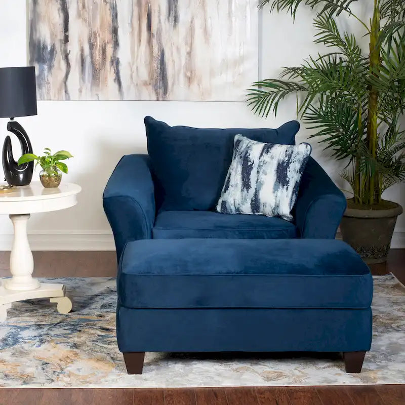 Roundhill Furniture Camero Fabric Pillowback 4-Piece Sofa Set in Navy Blue 8