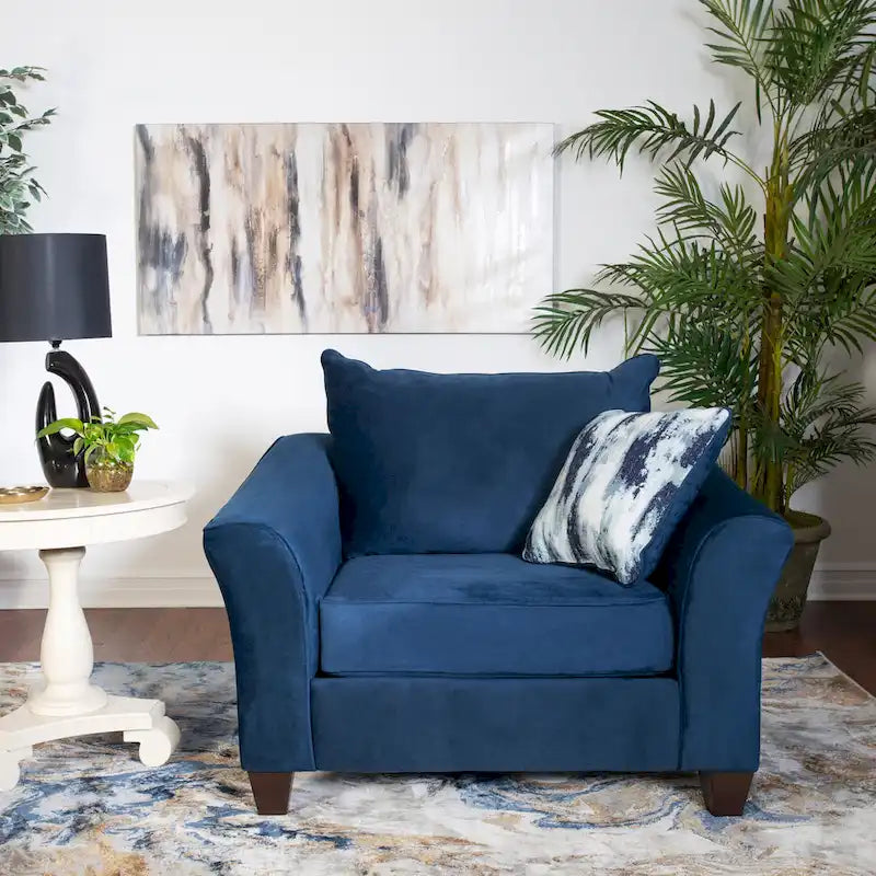 Roundhill Furniture Camero Fabric Pillowback 4-Piece Sofa Set in Navy Blue 9