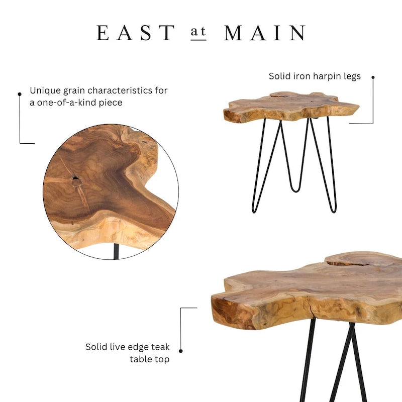 Tavolo in legno di teak naturale con bordo vivo e gambe in ferro di East at Main