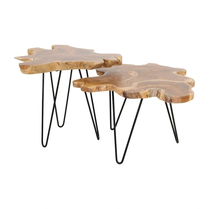 Tavolo in legno di teak naturale con bordo vivo e gambe in ferro di East at Main 3