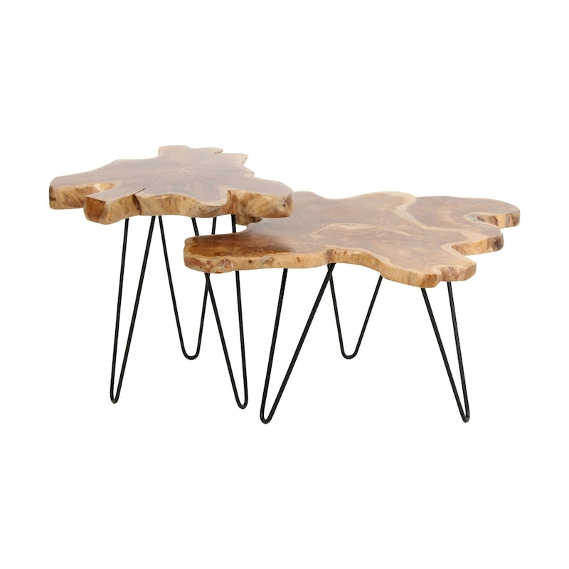 Tavolo in legno di teak naturale con bordo vivo e gambe in ferro di East at Main 9