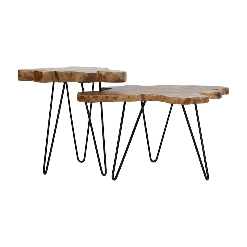Tavolo in legno di teak naturale con bordo vivo e gambe in ferro di East at Main 10
