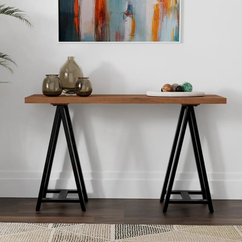 Hawkins SOLID WOOD and Metal 50 inch Wide Modern Industrial SOLID WALNUT WOOD and Metal Console Sofa Table in Walnut 8