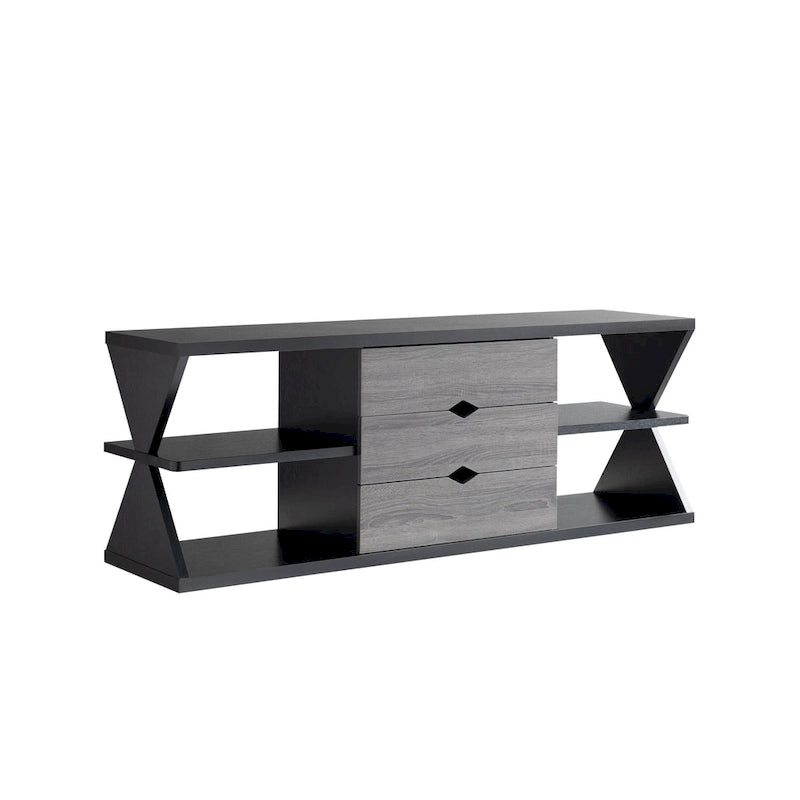 Ayala Modern Black and Distressed Grey 60-inch 4-Shelf TV Console with 3-Drawer 4