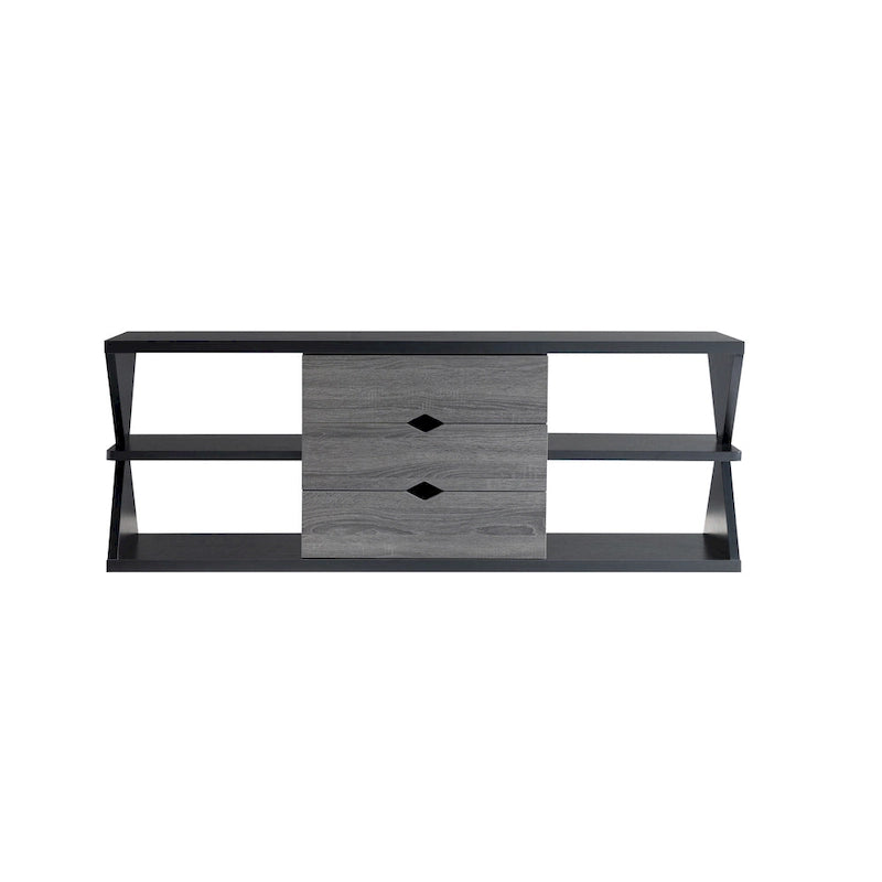 Ayala Modern Black and Distressed Grey 60-inch 4-Shelf TV Console with 3-Drawer 5