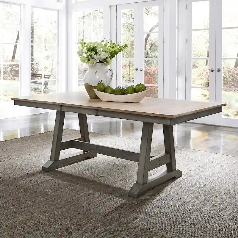 Set tavolo a cavalletto Lindsey Farm Gray e Sandstone da 7 pezzi 12