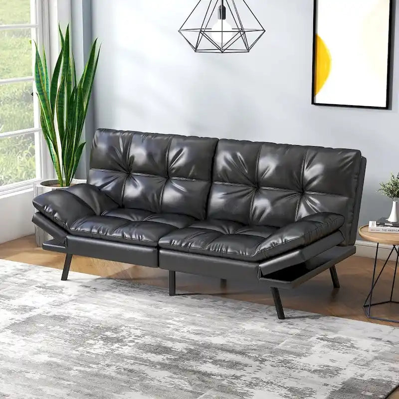 Futon Sofa Bed, Memory Foam Foldable Couch Convertible Loveseat Sleeper Daybed with Adjustable Armrests for Small Space