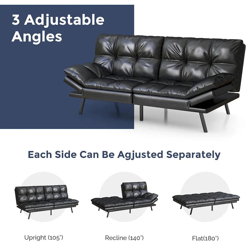 Futon Sofa Bed, Memory Foam Foldable Couch Convertible Loveseat Sleeper Daybed with Adjustable Armrests for Small Space 3