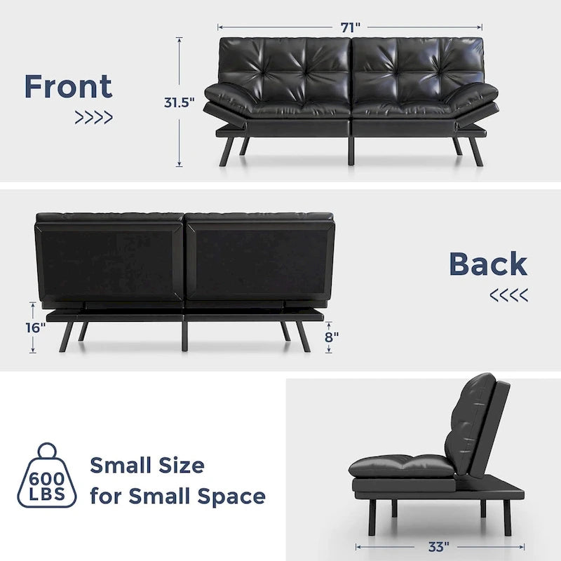Futon Sofa Bed, Memory Foam Foldable Couch Convertible Loveseat Sleeper Daybed with Adjustable Armrests for Small Space 4