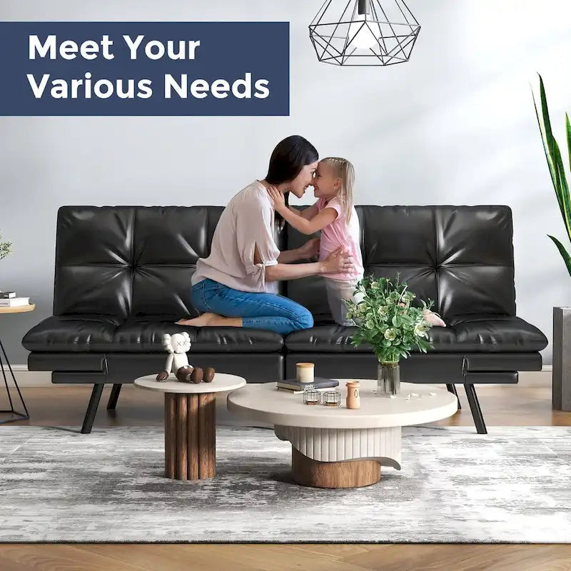 Futon Sofa Bed, Memory Foam Foldable Couch Convertible Loveseat Sleeper Daybed with Adjustable Armrests for Small Space 5