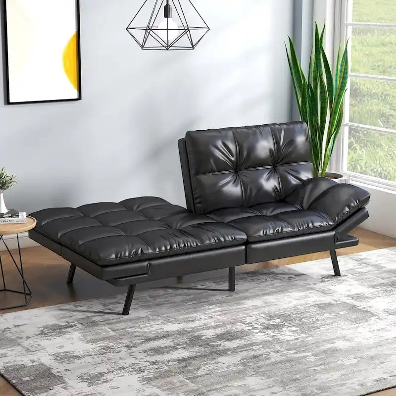 Futon Sofa Bed, Memory Foam Foldable Couch Convertible Loveseat Sleeper Daybed with Adjustable Armrests for Small Space 7