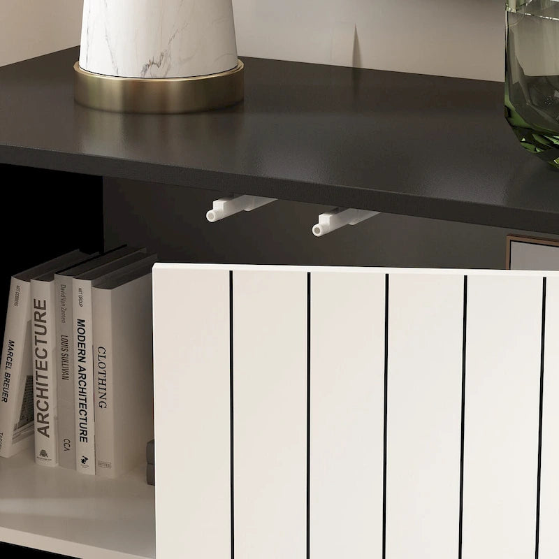 Modern 4 Door Bookmatch Buffet 63inch Black White End Table Sideboard 6