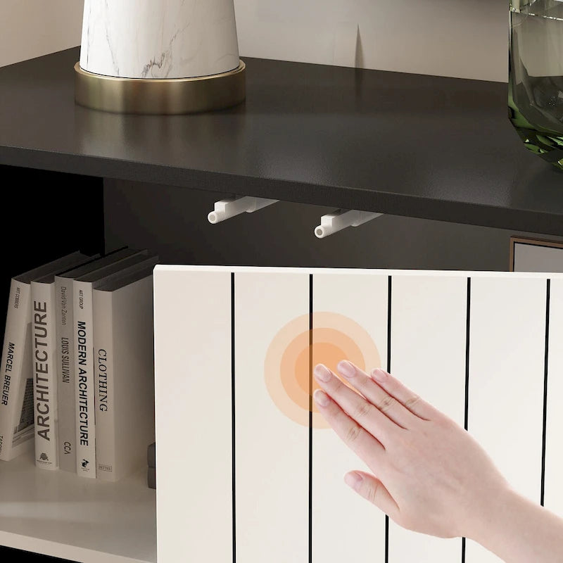Modern 4 Door Bookmatch Buffet 63inch Black White End Table Sideboard 7