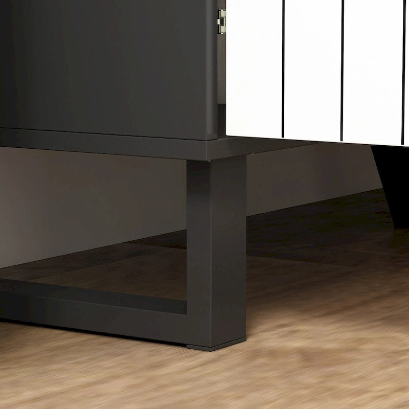 Modern 4 Door Bookmatch Buffet 63inch Black White End Table Sideboard 9