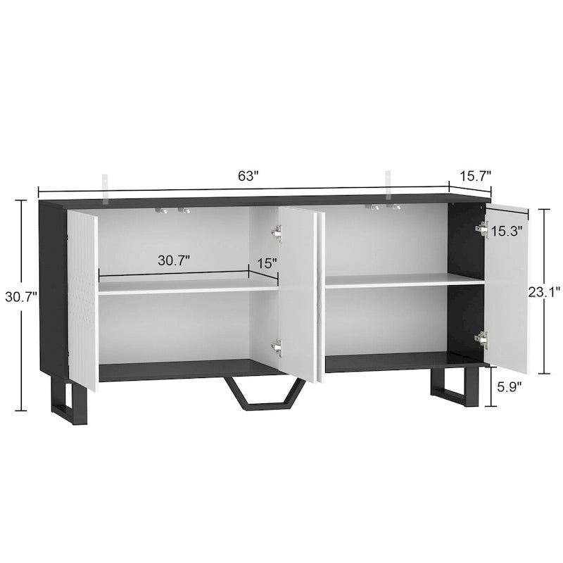 Modern 4 Door Bookmatch Buffet 63inch Black White End Table Sideboard 11