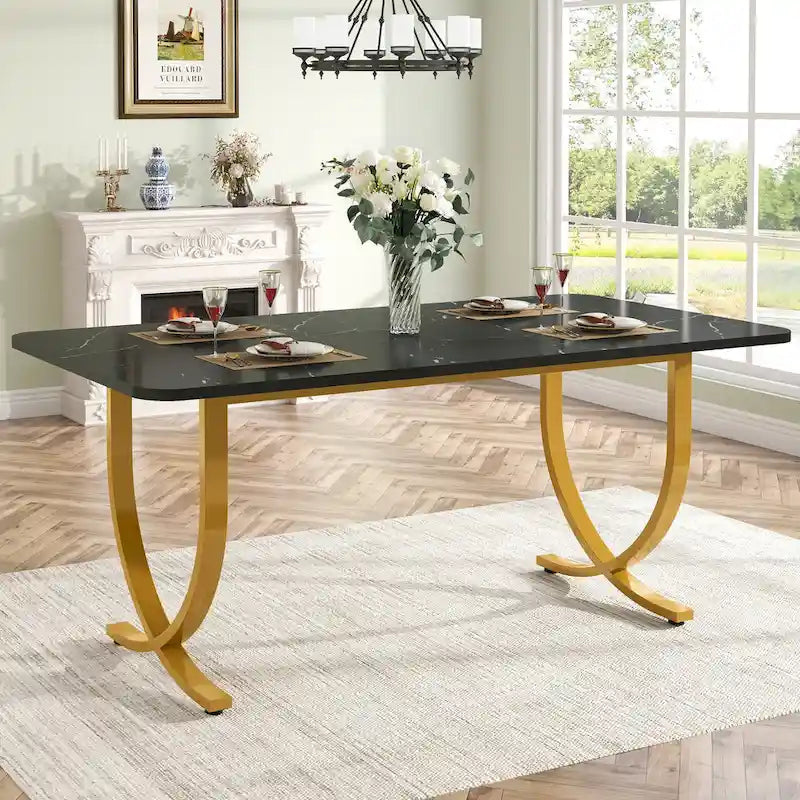 63 Inch Black Rectangular Dining Table for 4 to 6, 63 Inch Modern Kitchen Table