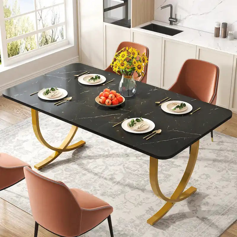 Tavolo da Pranzo Rettangolare Nero da 63 Pollici per 4-6 Persone, Tavolo da Cucina Moderno da 63 Pollici