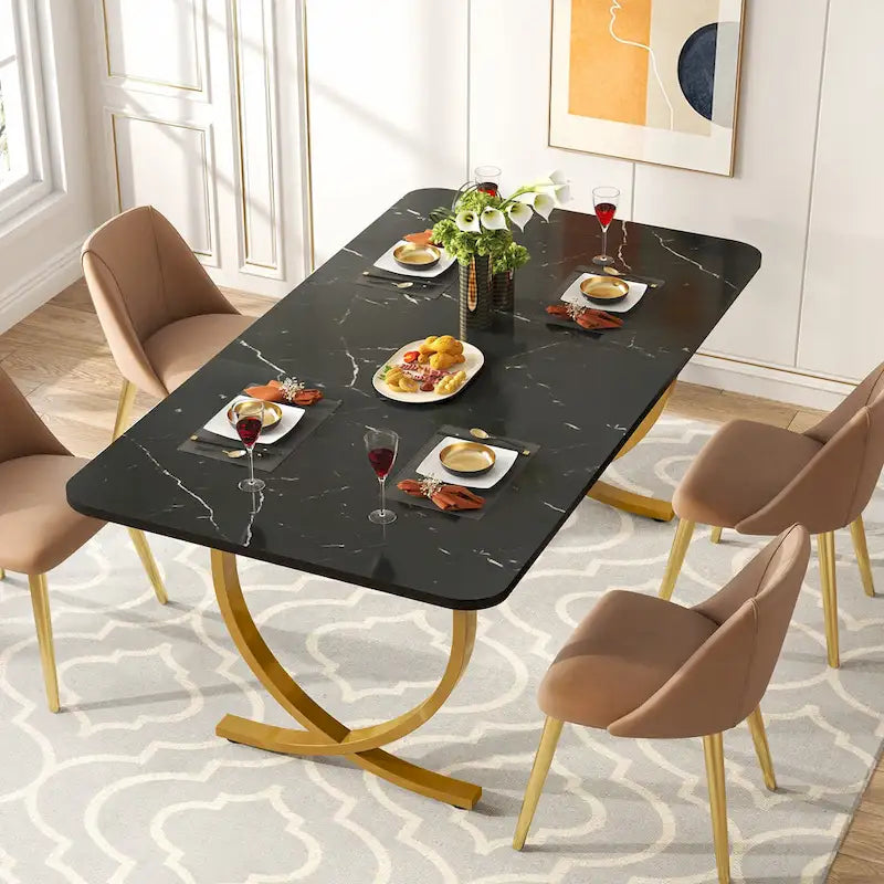 Tavolo da Pranzo Rettangolare Nero da 63 Pollici per 4-6 Persone, Tavolo da Cucina Moderno da 63 Pollici 3