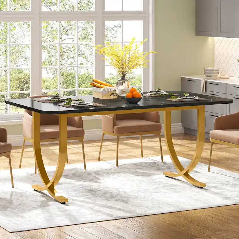 Tavolo da Pranzo Rettangolare Nero da 63 Pollici per 4-6 Persone, Tavolo da Cucina Moderno da 63 Pollici 4