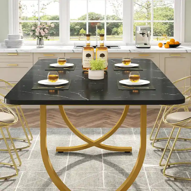 Tavolo da Pranzo Rettangolare Nero da 63 Pollici per 4-6 Persone, Tavolo da Cucina Moderno da 63 Pollici 6