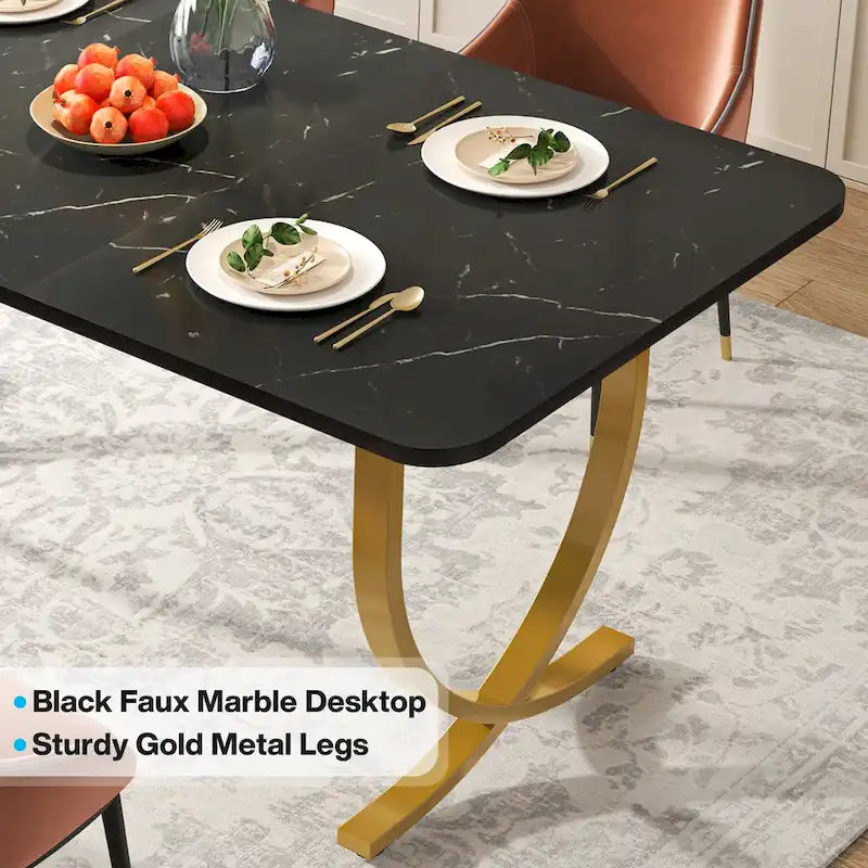 Tavolo da Pranzo Rettangolare Nero da 63 Pollici per 4-6 Persone, Tavolo da Cucina Moderno da 63 Pollici 7