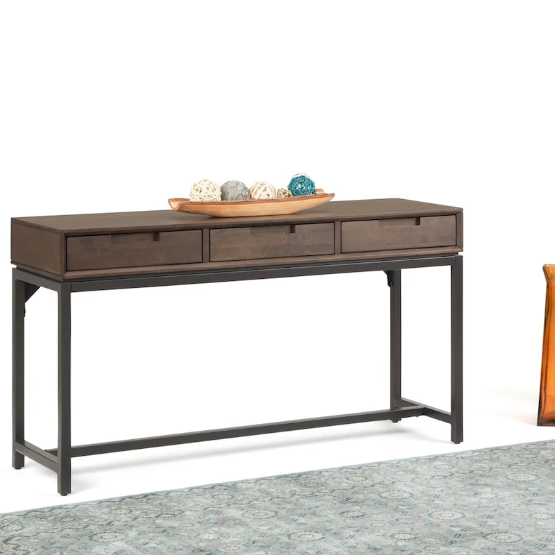 WYNDENHALL Devlin SOLID HARDWOOD and Metal 54 inch Wide Industrial Wide Console Table in Walnut Brown - 54W x 16 D x 30 H 12