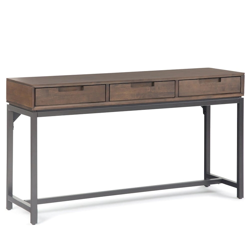 WYNDENHALL Devlin SOLID HARDWOOD and Metal 54 inch Wide Industrial Wide Console Table in Walnut Brown - 54W x 16 D x 30 H 2