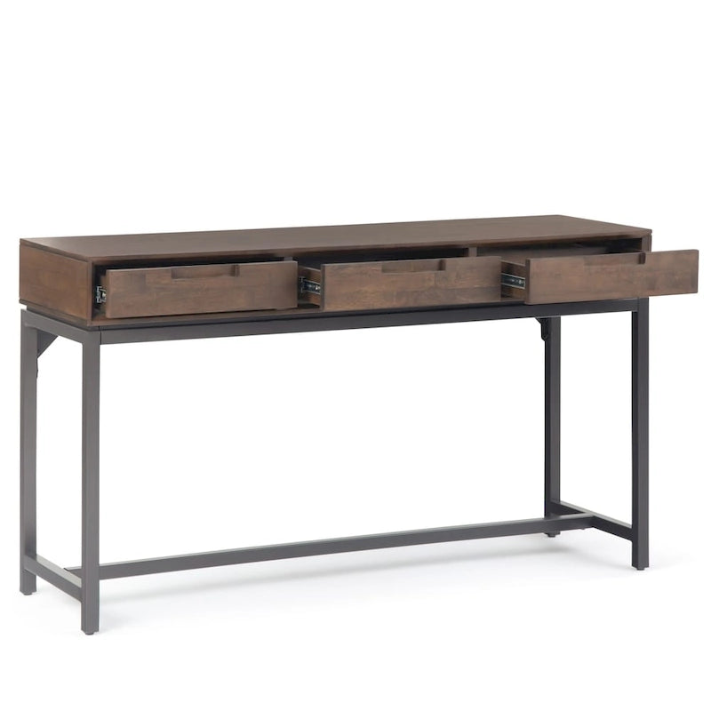 WYNDENHALL Devlin SOLID HARDWOOD and Metal 54 inch Wide Industrial Wide Console Table in Walnut Brown - 54W x 16 D x 30 H 3