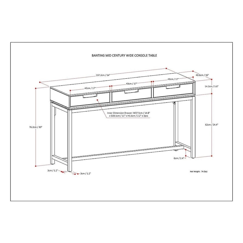 WYNDENHALL Devlin SOLID HARDWOOD and Metal 54 inch Wide Industrial Wide Console Table in Walnut Brown - 54W x 16 D x 30 H 11